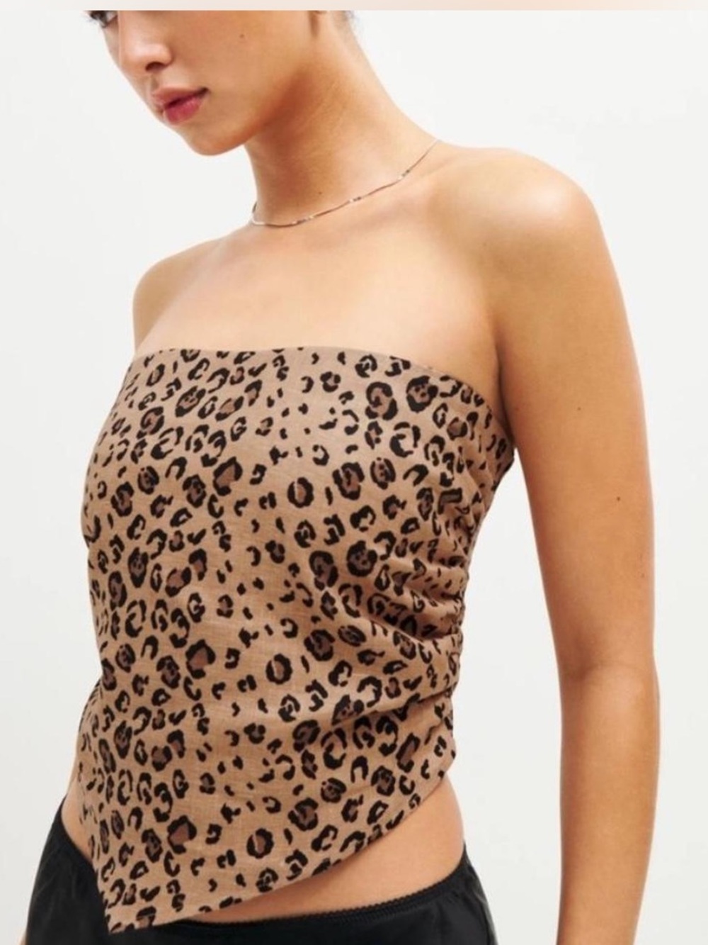 Reformation Dillon Linen Tube Top in Minx Cheetah Print